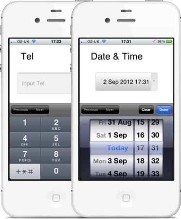 tel and date and time input type on mobile web